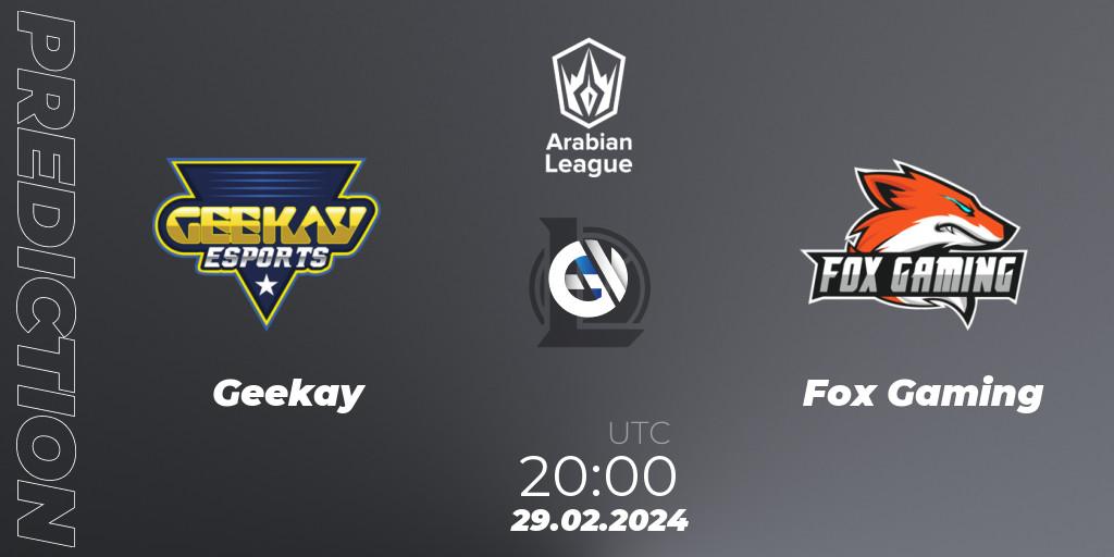 Pronóstico Geekay - Fox Gaming. 29.02.2024 at 20:00, LoL, Arabian League Spring 2024