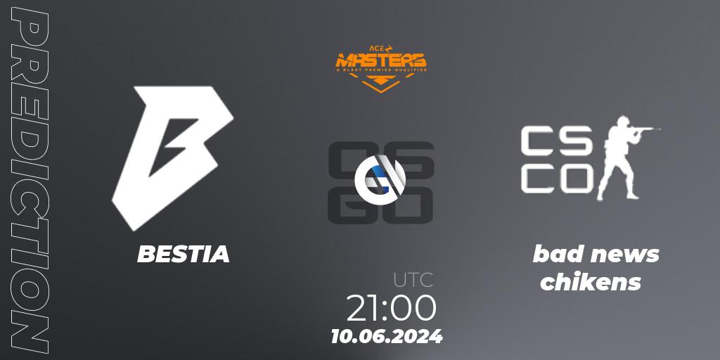 Pronóstico BESTIA - bad news chikens. 11.06.2024 at 14:30, Counter-Strike (CS2), Ace South American Masters Fall 2024: Open Qualifier #1