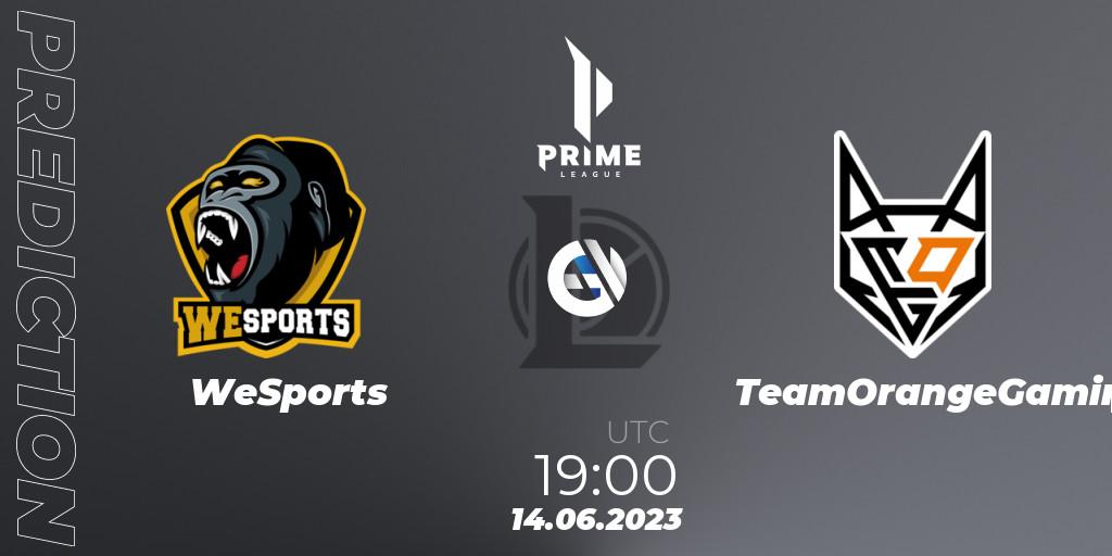Pronóstico WeSports - TeamOrangeGaming. 14.06.2023 at 19:00, LoL, Prime League 2nd Division Summer 2023