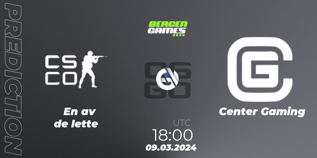 Pronóstico En av de lette - Center Gaming. 09.03.24, CS2 (CS:GO), Bergen Games 2024: Online Stage