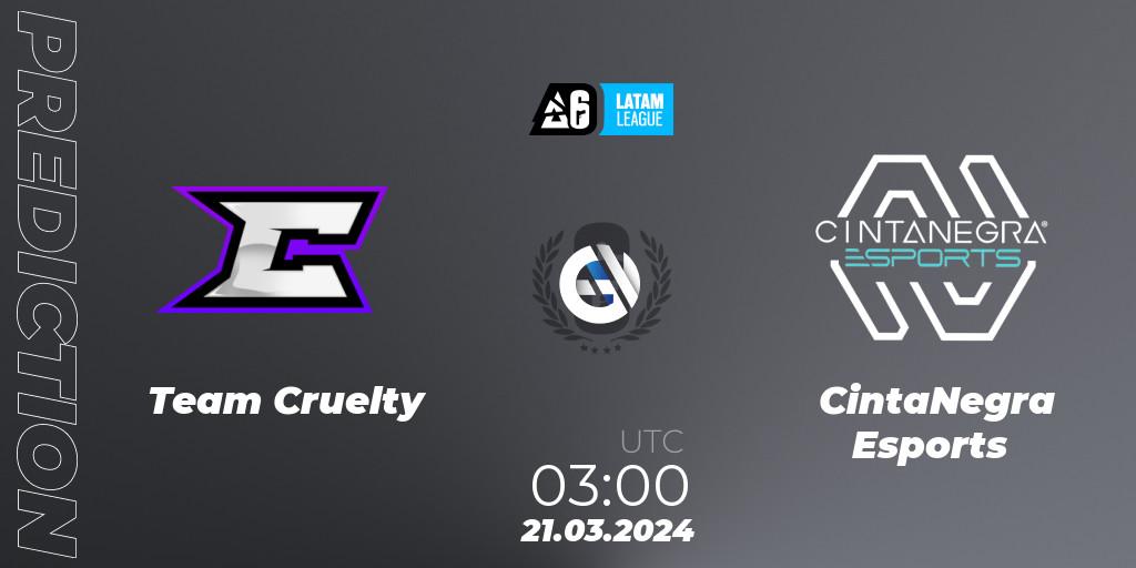 Pronóstico Team Cruelty - CintaNegra Esports. 21.03.2024 at 03:00, Rainbow Six, LATAM League 2024 - Stage 1: LATAM North