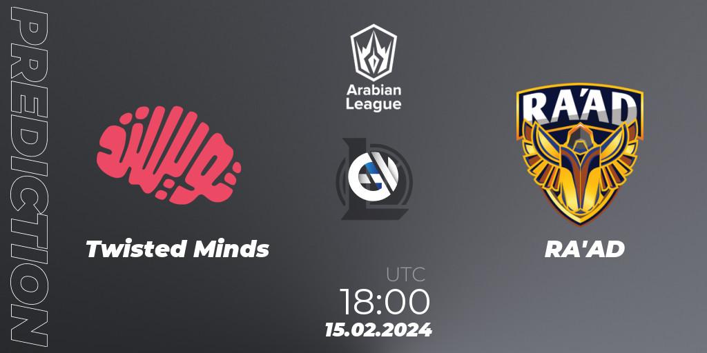Pronóstico Twisted Minds - RA'AD. 15.02.2024 at 18:00, LoL, Arabian League Spring 2024