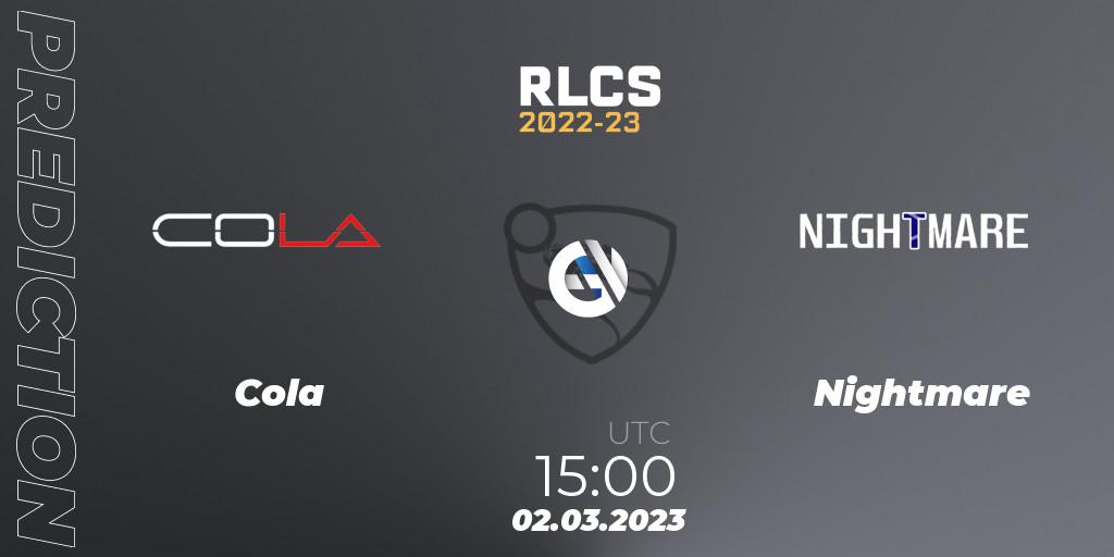 Pronóstico Cola - Nightmare. 02.03.2023 at 15:00, Rocket League, RLCS 2022-23 - Winter: Middle East and North Africa Regional 3 - Winter Invitational