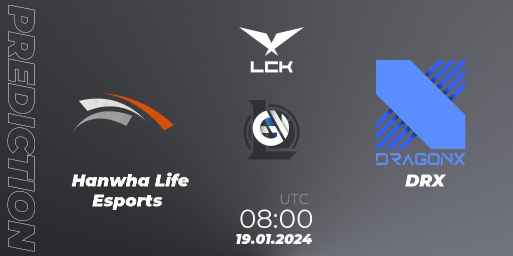 Pronóstico Hanwha Life Esports - DRX. 19.01.2024 at 08:00, LoL, LCK Spring 2024 - Group Stage