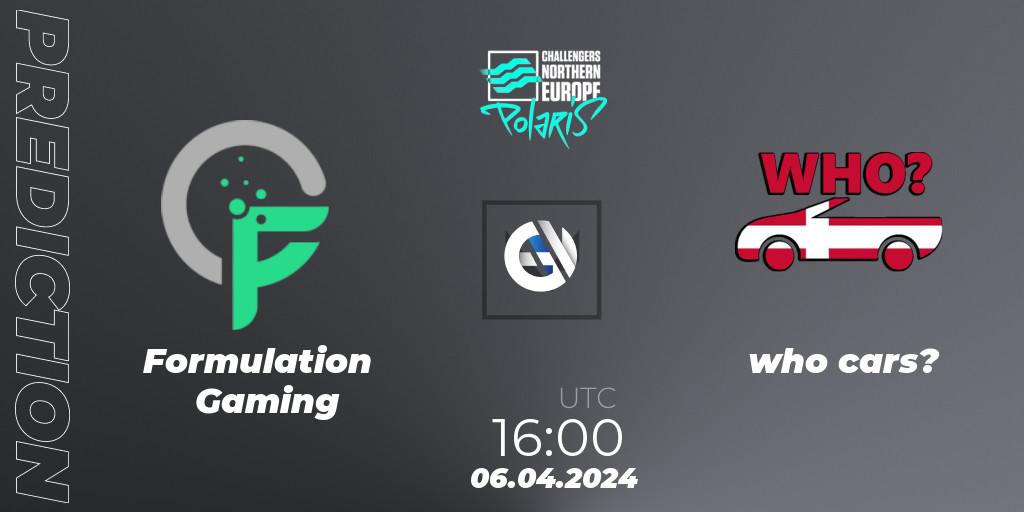 Pronóstico Formulation Gaming - who cars?. 07.04.2024 at 16:00, VALORANT, VALORANT Challengers 2024 Northern Europe: Polaris Split 1