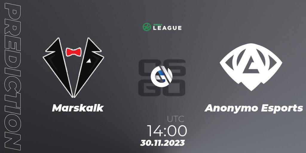 Pronóstico Marskalk - Anonymo Esports. 30.11.2023 at 14:00, Counter-Strike (CS2), ESEA Season 47: Advanced Division - Europe