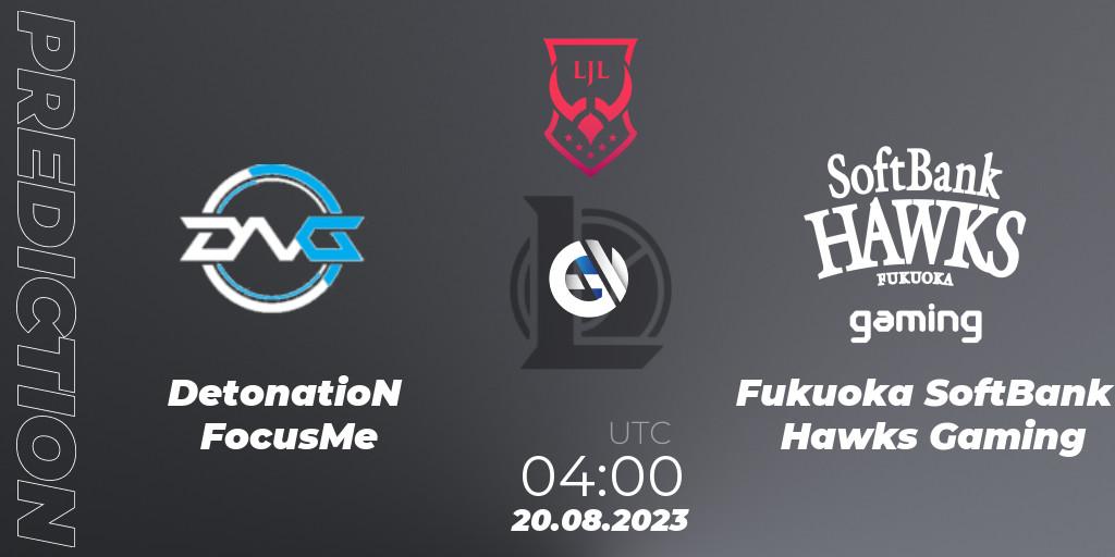 Pronóstico DetonatioN FocusMe - Fukuoka SoftBank Hawks Gaming. 20.08.2023 at 05:00, LoL, LJL Summer 2023