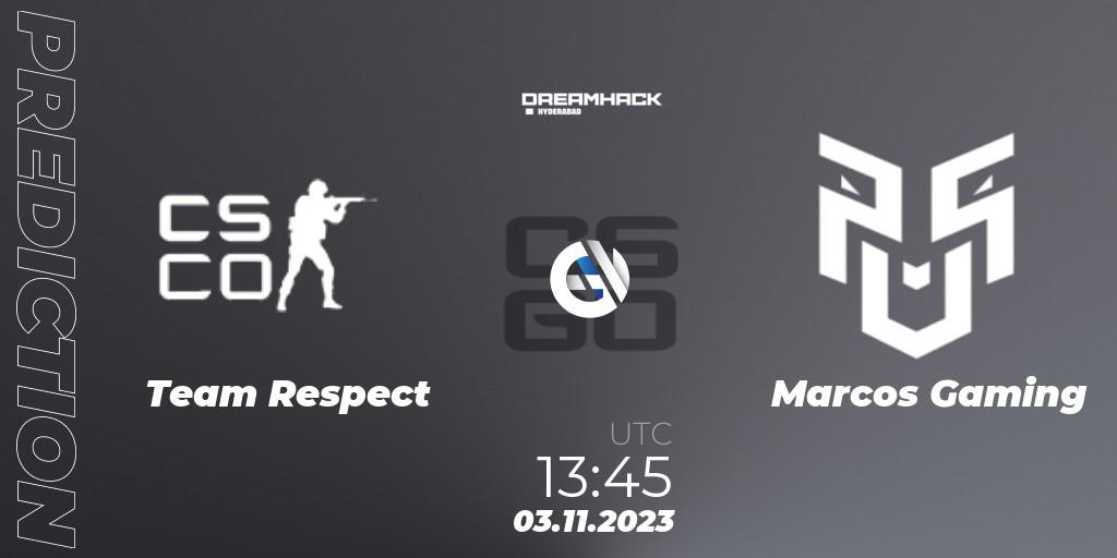 Pronóstico Team Respect - Marcos Gaming. 03.11.2023 at 16:15, Counter-Strike (CS2), DreamHack Hyderabad Invitational 2023