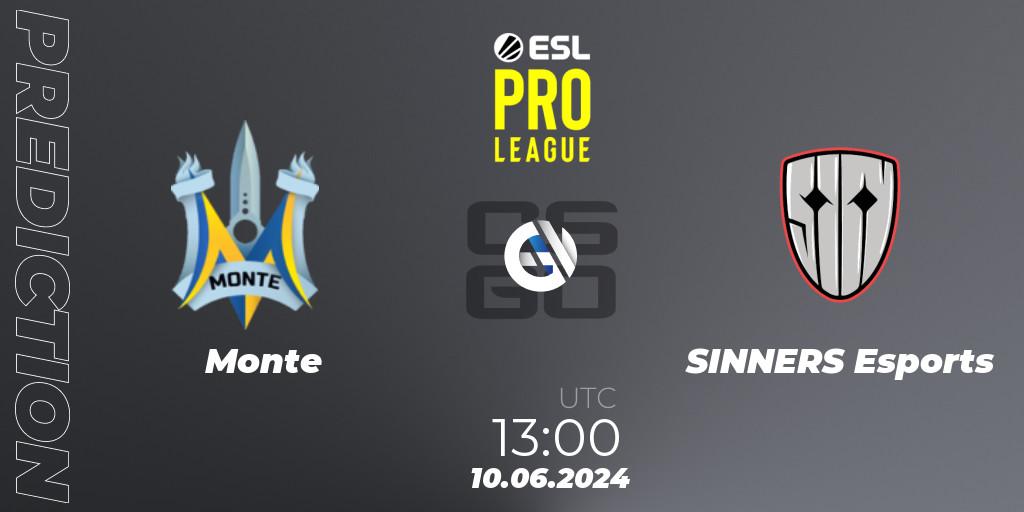 Pronóstico Monte - SINNERS Esports. 10.06.2024 at 13:00, Counter-Strike (CS2), ESL Pro League Season 20: European Conference