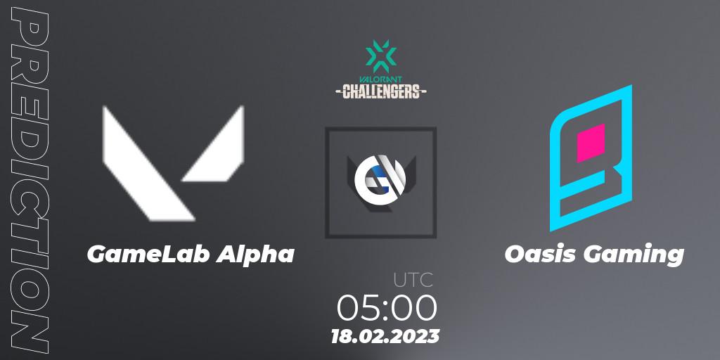 Pronóstico GameLab Alpha - Oasis Gaming. 18.02.2023 at 05:00, VALORANT, VALORANT Challengers 2023: Philippines Split 1