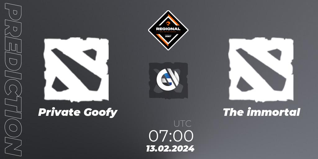 Pronóstico Private Goofy - The immortal. 13.02.2024 at 08:00, Dota 2, RES Regional Series: SEA #1