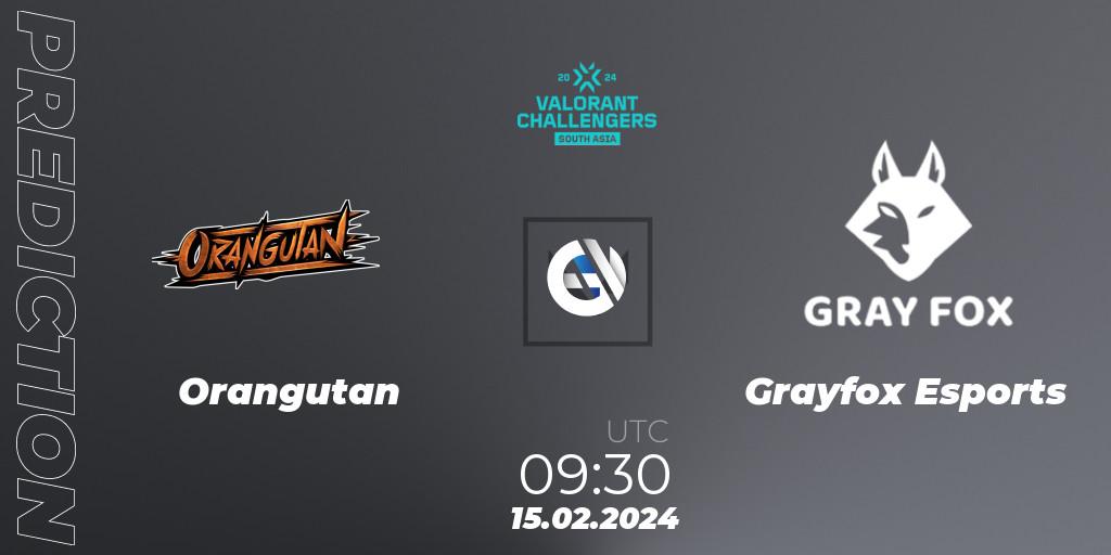 Pronóstico Orangutan - Grayfox Esports. 15.02.2024 at 09:30, VALORANT, VALORANT Challengers 2024: South Asia Split 1 - Cup 1