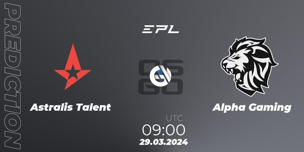 Pronóstico Astralis Talent - Alpha Gaming. 29.03.24, CS2 (CS:GO), European Pro League Season 16: Division 2