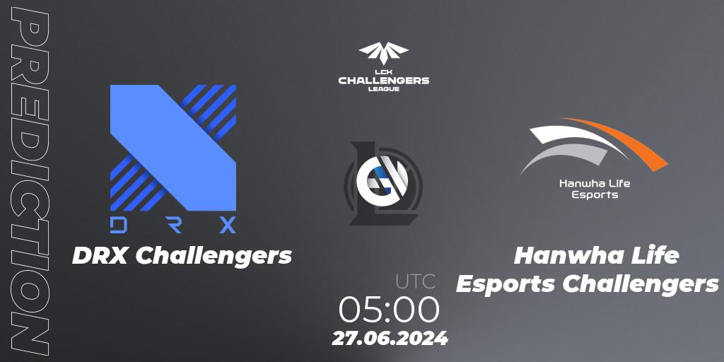 Pronóstico DRX Challengers - Hanwha Life Esports Challengers. 27.06.2024 at 05:00, LoL, LCK Challengers League 2024 Summer - Group Stage