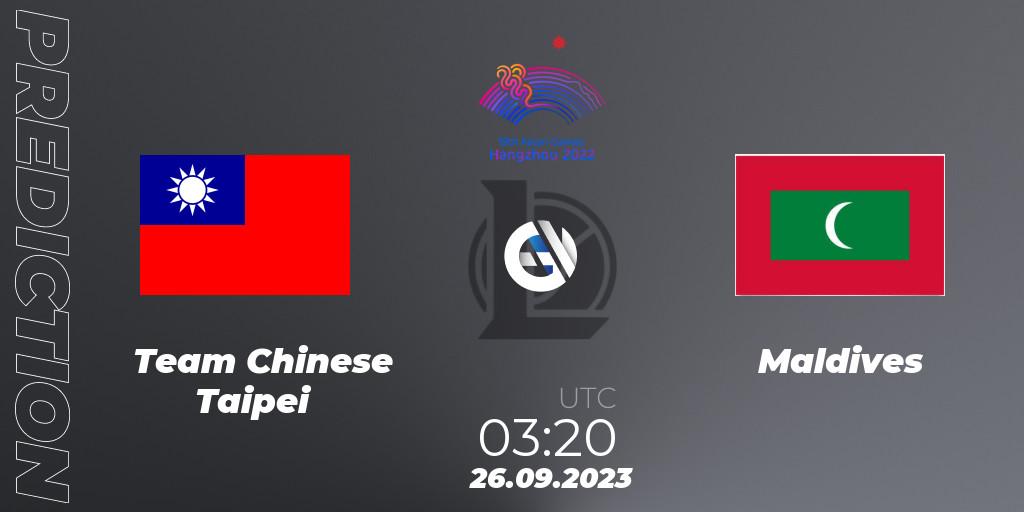 Pronóstico Team Chinese Taipei - Maldives. 26.09.2023 at 03:20, LoL, 2022 Asian Games