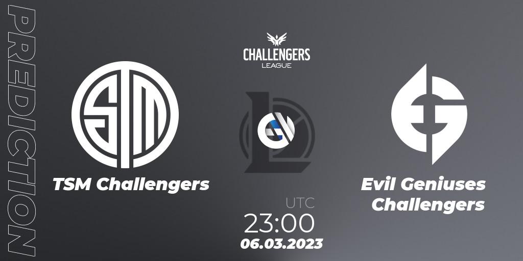 Pronóstico TSM Challengers - Evil Geniuses Challengers. 06.03.2023 at 22:55, LoL, NACL 2023 Spring - Group Stage