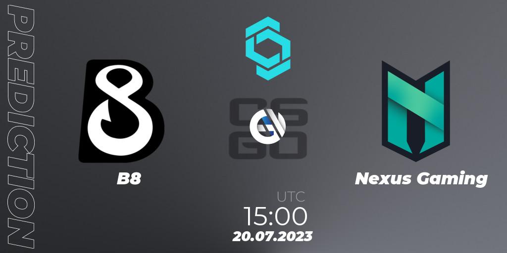 Pronóstico B8 - Nexus Gaming. 20.07.2023 at 16:10, Counter-Strike (CS2), CCT North Europe Series #6