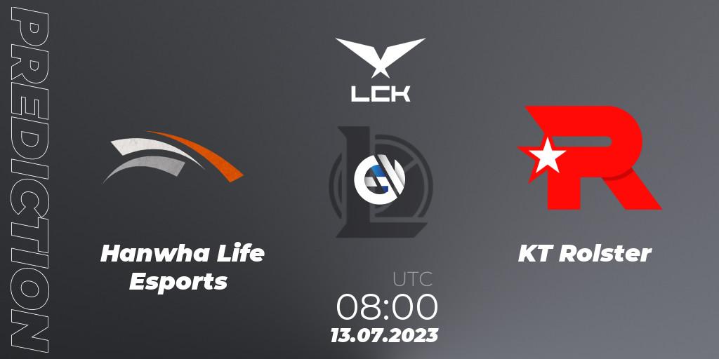 Pronóstico Hanwha Life Esports - KT Rolster. 13.07.2023 at 08:00, LoL, LCK Summer 2023 Regular Season