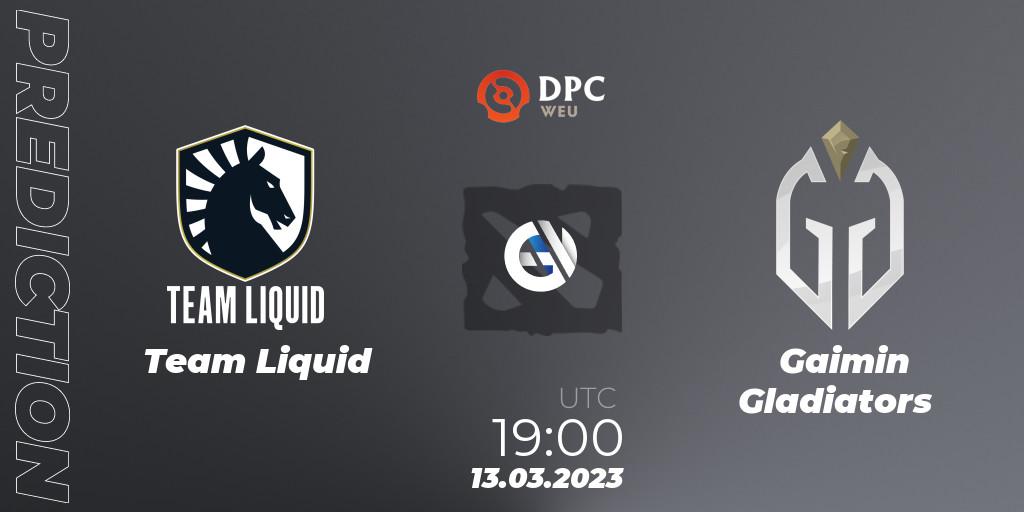 Pronóstico Team Liquid - Gaimin Gladiators. 13.03.2023 at 18:55, Dota 2, DPC 2023 Tour 2: WEU Division I (Upper)