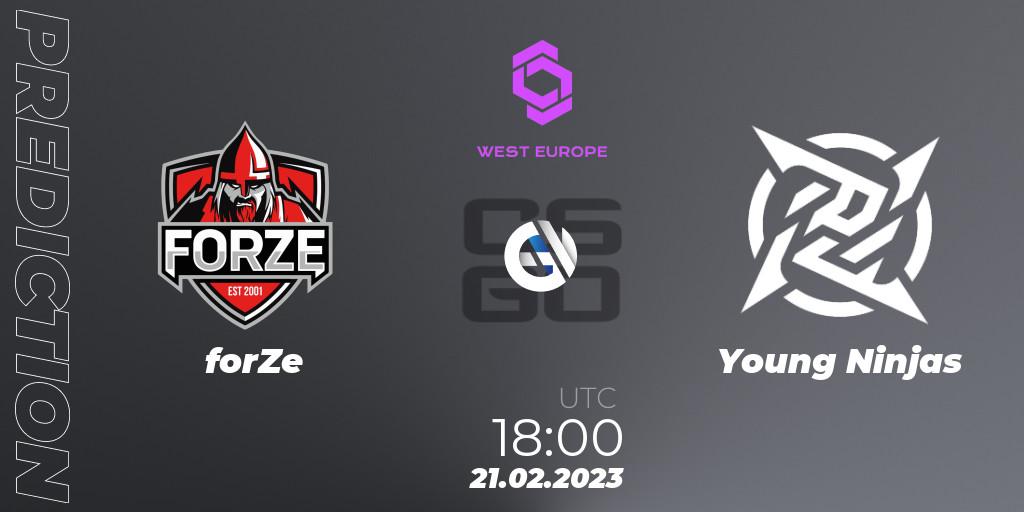 Pronóstico forZe - Young Ninjas. 21.02.2023 at 18:00, Counter-Strike (CS2), CCT West Europe Series #1