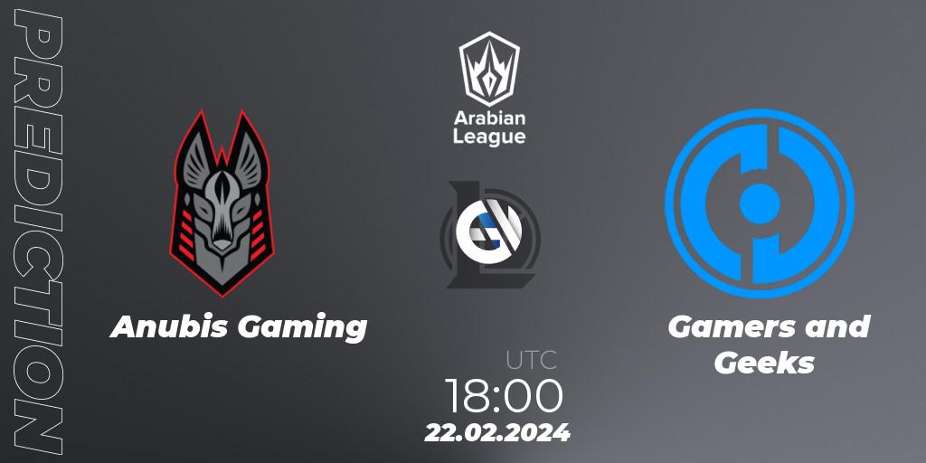 Pronóstico Anubis Gaming - Gamers and Geeks. 22.02.24, LoL, Arabian League Spring 2024