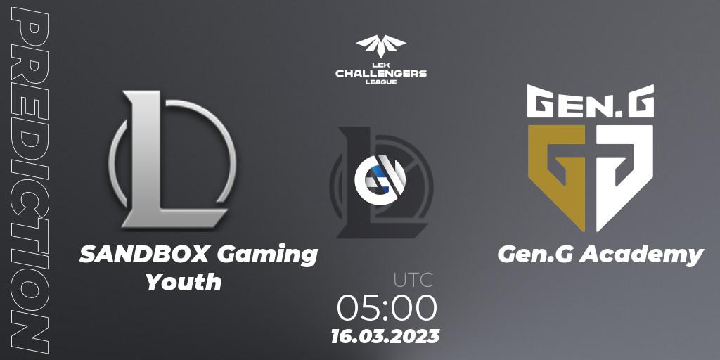Pronóstico SANDBOX Gaming Youth - Gen.G Academy. 16.03.2023 at 05:00, LoL, LCK Challengers League 2023 Spring