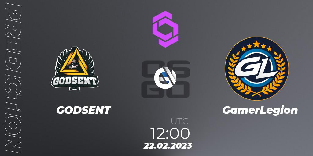 Pronóstico GODSENT - GamerLegion. 22.02.2023 at 12:00, Counter-Strike (CS2), CCT West Europe Series #1