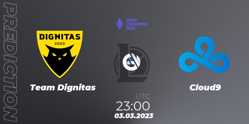Pronóstico Team Dignitas - Cloud9. 16.02.2023 at 01:15, LoL, LCS Spring 2023 - Group Stage