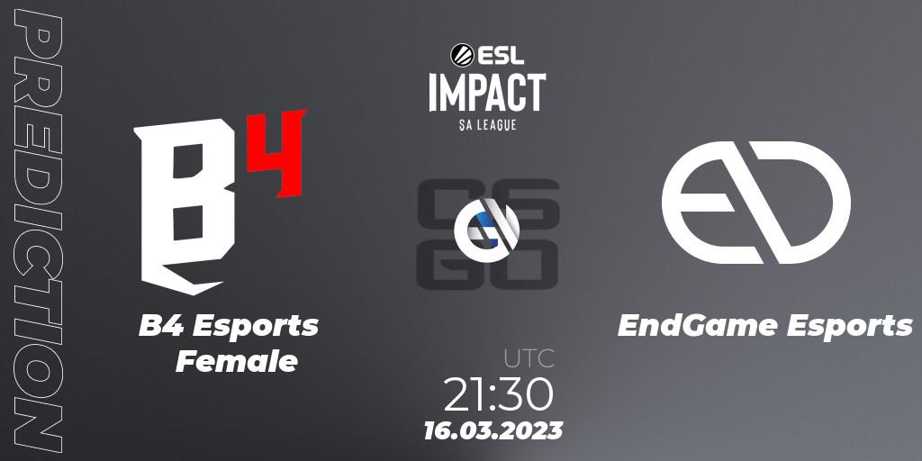 Pronóstico B4 Esports Female - EndGame Esports. 16.03.23, CS2 (CS:GO), ESL Impact League Season 3: South American Division