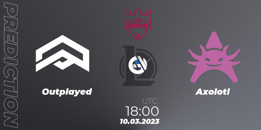 Pronóstico Outplayed - Axolotl. 16.02.2023 at 19:00, LoL, PG Nationals Spring 2023 - Group Stage