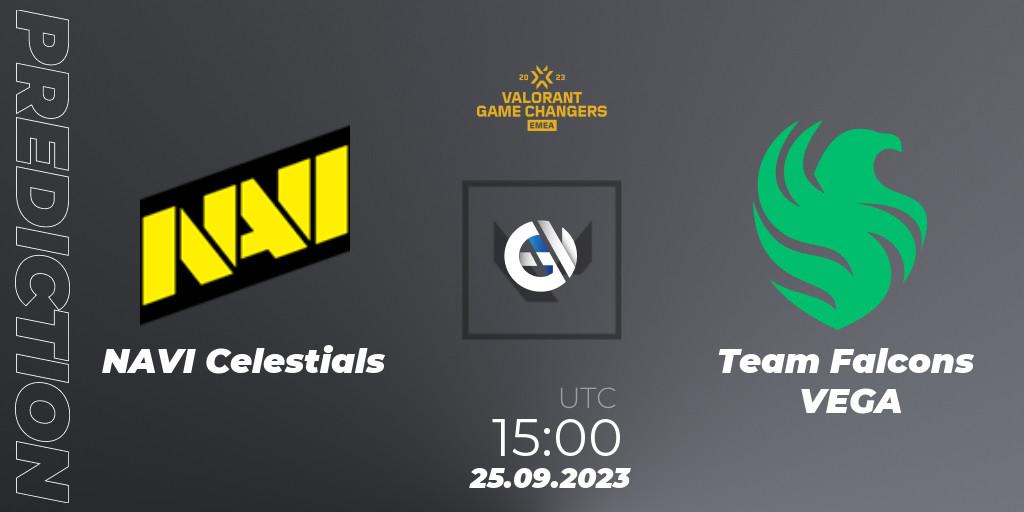 Pronóstico NAVI Celestials - Team Falcons VEGA. 25.09.2023 at 15:00, VALORANT, VCT 2023: Game Changers EMEA Stage 3 - Group Stage