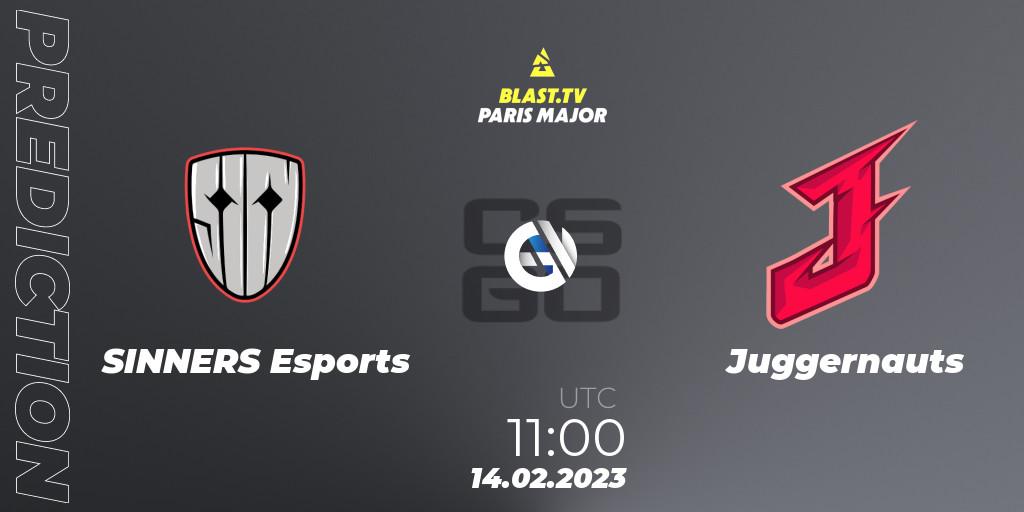 Pronóstico SINNERS Esports - Juggernauts. 14.02.2023 at 11:10, Counter-Strike (CS2), BLAST.tv Paris Major 2023 Europe RMR Open Qualifier