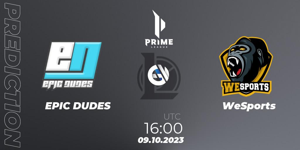 Pronóstico EPIC DUDES - WeSports. 09.10.2023 at 16:00, LoL, Prime League Pokal 2023