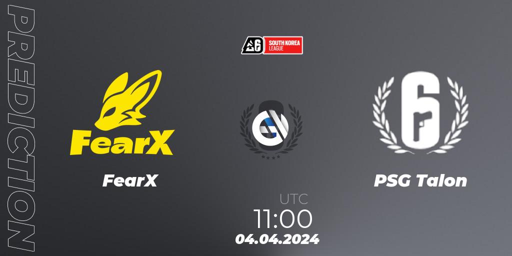 Pronóstico FearX - PSG Talon. 05.04.2024 at 11:00, Rainbow Six, South Korea League 2024 - Stage 1
