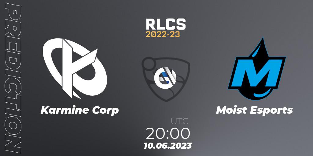 Pronóstico Karmine Corp - Moist Esports. 10.06.2023 at 20:25, Rocket League, RLCS 2022-23 - Spring: Europe Regional 3 - Spring Invitational