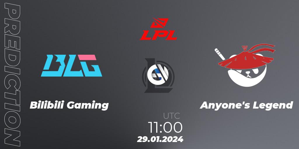Pronóstico Bilibili Gaming - Anyone's Legend. 29.01.2024 at 11:00, LoL, LPL Spring 2024 - Group Stage