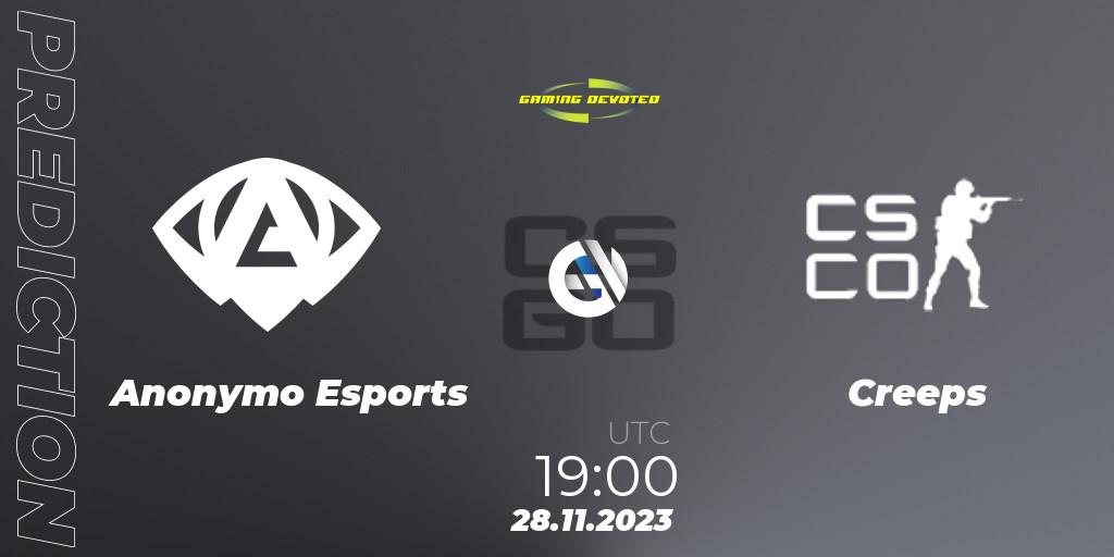 Pronóstico Anonymo Esports - Creeps. 08.12.2023 at 19:00, Counter-Strike (CS2), Gaming Devoted Become The Best