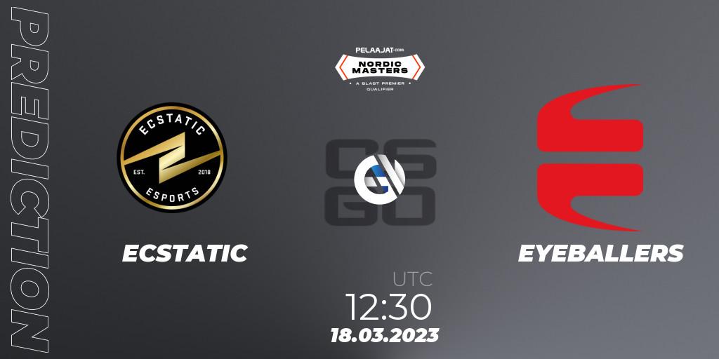 Pronóstico ECSTATIC - EYEBALLERS. 18.03.2023 at 12:30, Counter-Strike (CS2), Pelaajat Nordic Masters Spring 2023 - BLAST Premier Qualifier