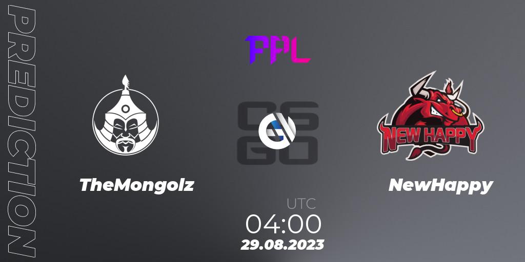 Pronóstico TheMongolz - NewHappy. 29.08.2023 at 04:00, Counter-Strike (CS2), Perfect World Arena Premier League Season 5