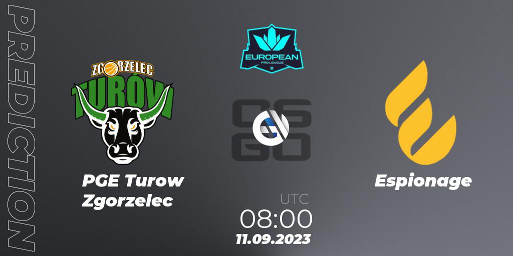 Pronóstico PGE Turow Zgorzelec - Espionage. 11.09.2023 at 08:00, Counter-Strike (CS2), European Pro League Season 10