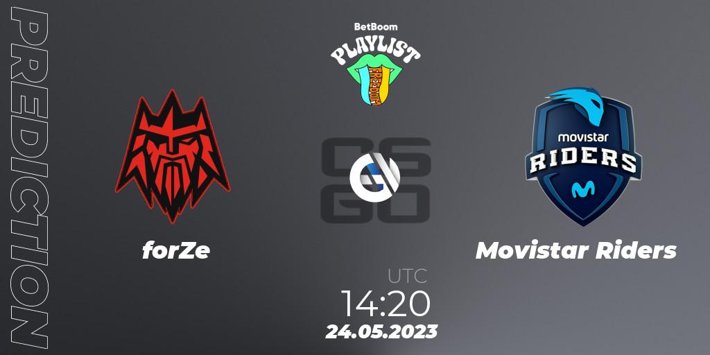 Pronóstico forZe - Movistar Riders. 24.05.2023 at 14:20, Counter-Strike (CS2), BetBoom Playlist. Freedom