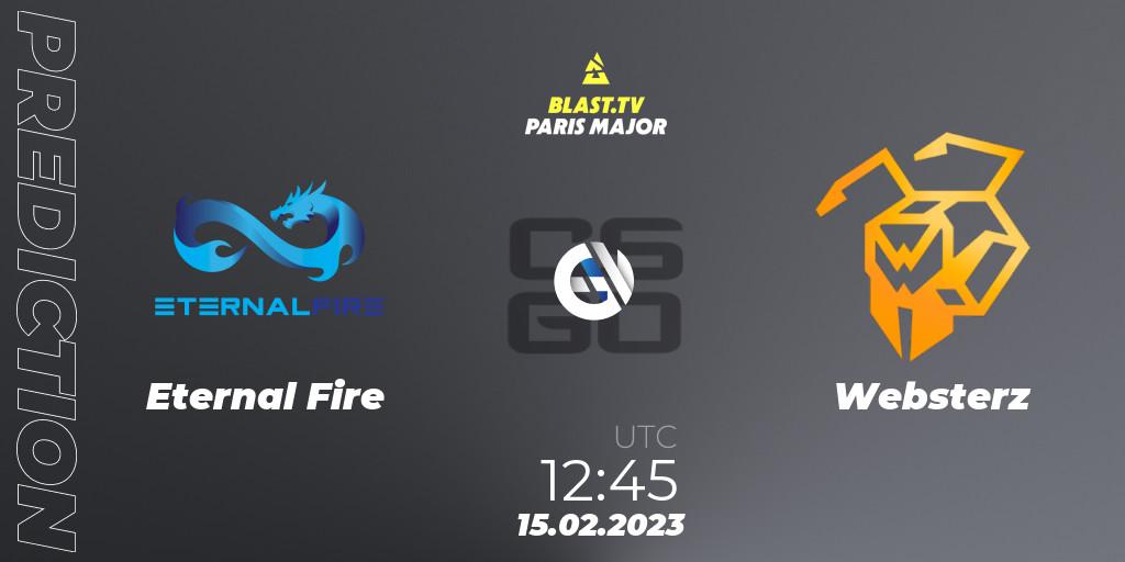 Pronóstico Eternal Fire - Websterz. 15.02.2023 at 12:45, Counter-Strike (CS2), BLAST.tv Paris Major 2023 Europe RMR Open Qualifier 2