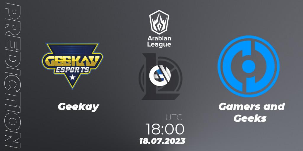 Pronóstico Geekay - Gamers and Geeks. 18.07.2023 at 20:00, LoL, Arabian League Summer 2023 - Group Stage