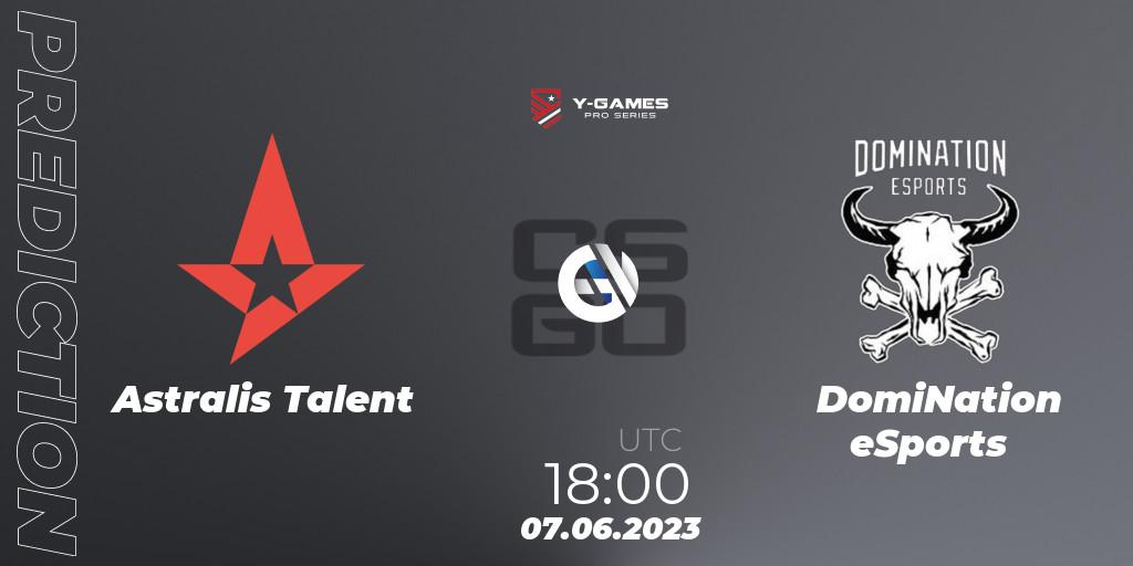Pronóstico Astralis Talent - DomiNation eSports. 07.06.23, CS2 (CS:GO), Y-Games PRO Series 2023