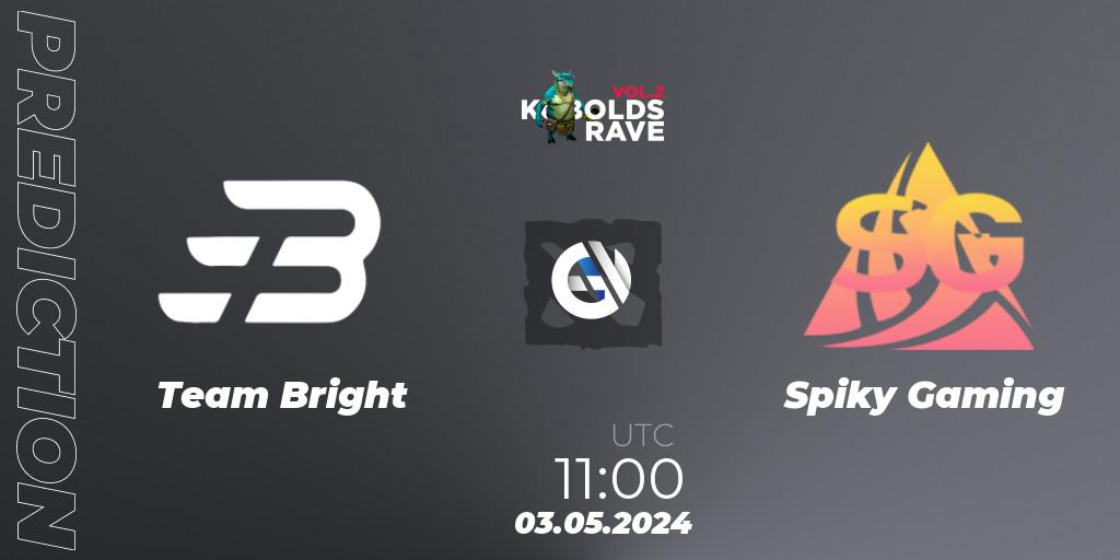 Pronóstico Team Bright - Spiky Gaming. 04.05.2024 at 05:00, Dota 2, Cringe Station Kobolds Rave 2