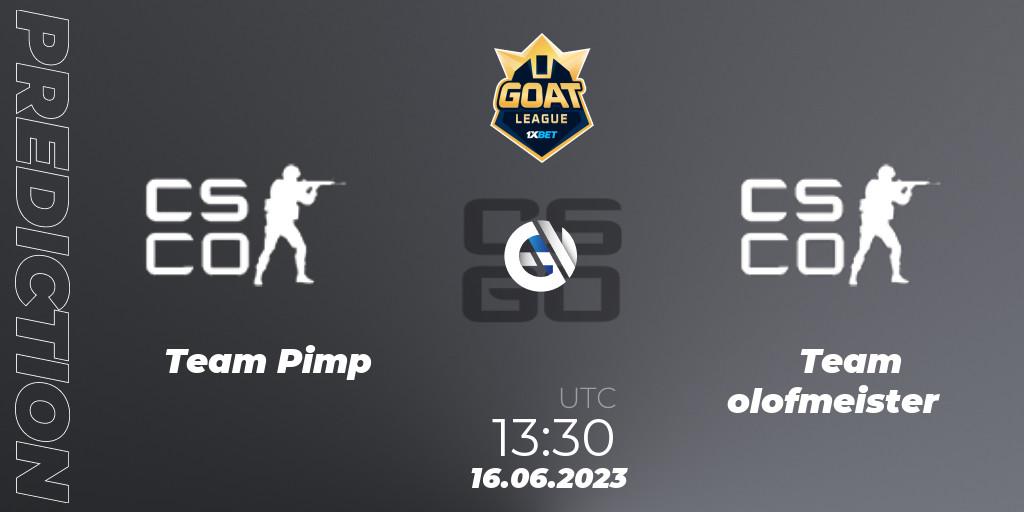 Pronóstico Team Pimp - Team olofmeister. 16.06.2023 at 13:30, Counter-Strike (CS2), 1xBet GOAT League 2023 Summer VACation