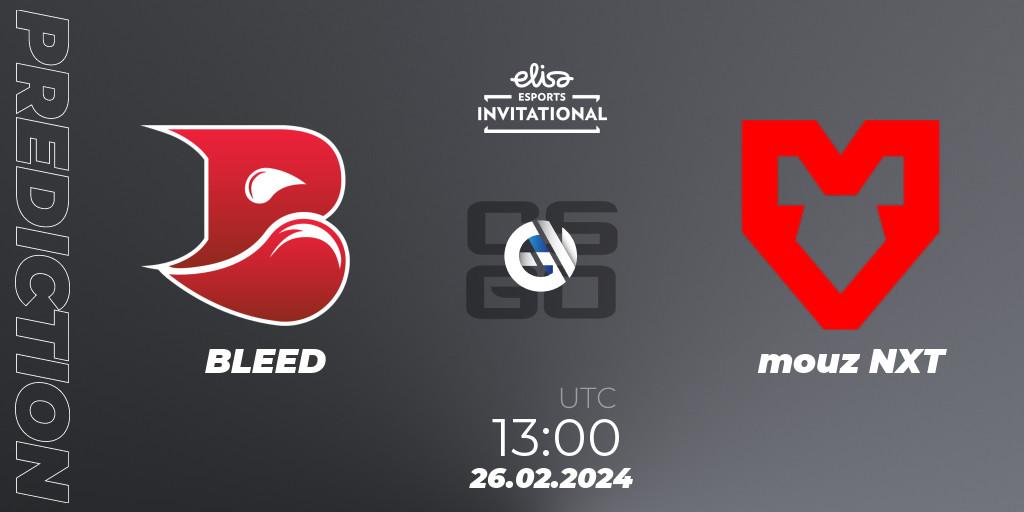 Pronóstico BLEED - mouz NXT. 26.02.2024 at 13:00, Counter-Strike (CS2), Elisa Invitational Spring 2024 Contenders