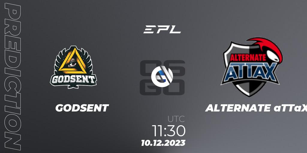Pronóstico GODSENT - ALTERNATE aTTaX. 10.12.2023 at 12:20, Counter-Strike (CS2), European Pro League Season 12