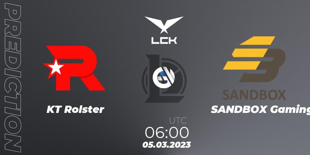 Pronóstico KT Rolster - SANDBOX Gaming. 05.03.2023 at 06:00, LoL, LCK Spring 2023 - Group Stage