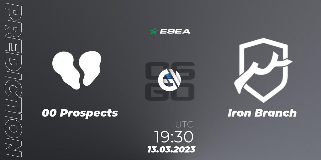 Pronóstico 00 Prospects - Iron Branch. 13.03.2023 at 18:00, Counter-Strike (CS2), ESEA Season 44: Advanced Division - Europe